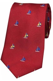 Soprano Sailing Boats on Red Ground Country Silk Tie