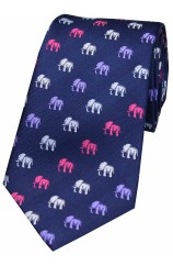 Soprano Multicoloured Elephants On Navy Ground Country Silk Tie