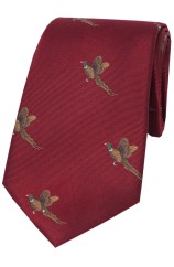 Soprano Flying Pheasants On Wine Ground Country Silk Tie