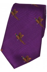 Soprano Flying Pheasant On Purple Ground Country Silk Tie