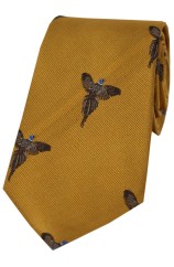 Soprano Flying Pheasants On Gold Ground Country Silk Tie