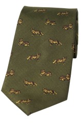 Soprano Foxes On Green Ground Country Silk Tie