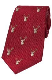 Soprano Stags Heads On Burgundy Ground Country Silk Tie