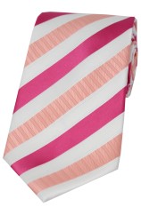 Soprano Pink Striped Polyester Tie On White Ground