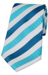 Soprano Cyan Striped Polyester Tie On White Ground