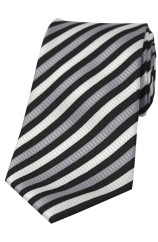 Soprano Grey and White Striped Polyester Tie