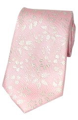 Soprano Pastel Pink Ground With Ivory Flowers Pattern Silk Tie 