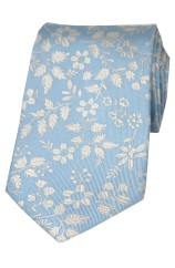 Soprano Sky Ground With White Flowers Silk Tie 