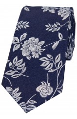 Soprano Navy Flower And Leaf Luxury Silk Tie