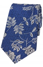 Soprano Blue Flower And Leaf Luxury Silk Tie