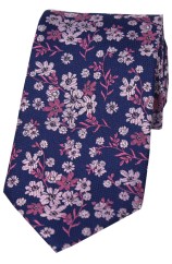 Soprano Navy Ground Pink And Fuchsia Flowers Silk Tie