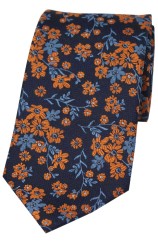 Soprano Navy Ground Blue And Burnt Orange Flowers Silk Tie