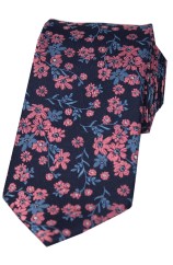 Soprano Navy Ground Blue And Fuchsia Flowers Silk Tie