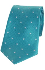 Soprano Turquoise and White Polka Dot Silk Tie