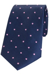 Soprano Navy and Pink Polka Dot Silk Tie