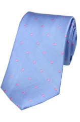 Soprano Sky Blue and Pink Polka Dot Silk Tie