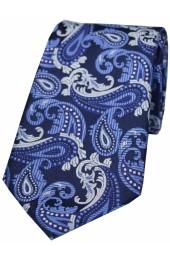 Soprano Navy Blue and Grey Paisley Silk Tie