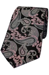 Soprano Pink Black and Grey Paisley Silk Tie