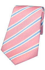 Soprano Pink White and Sky Blue Striped Silk Tie