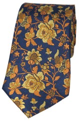 Soprano Navy Gold Burnt Orange Floral Silk Tie