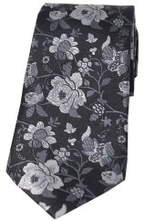 Soprano Black And Grey Floral Silk Tie