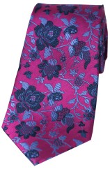 Soprano Fuchsia With Blue And Navy Flowers Silk Tie