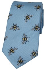 Pastel Blue Bumble Bee Luxury Silk Tie 