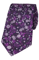 Soprano Purple And Lilac Flowers Luxury Silk Tie 