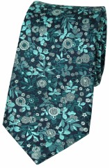 Soprano Turquoise And Teal Floral Luxury Silk Tie 