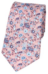 Soprano Pink With Small Cyan Coloured Flowers Silk Tie 