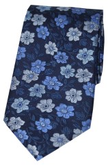 Soprano Shades Of Blue Flowers On Navy Ground Silk Tie 