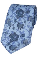 Soprano Sky Blue Floral Patterned Silk Tie