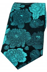 Soprano Turquoise And Teal Large Flowers Silk Tie