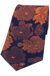 Soprano Brown And Burnt Orange Large Flowers Silk Tie