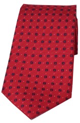 Soprano Neat Navy Box Pattern on Red Ground Silk Tie