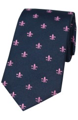 Soprano Navy with Pink Fleur De Lis Silk Tie