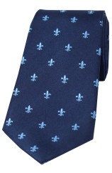 Soprano Sky Blue Fleur de Lys on Navy Ground Silk Tie