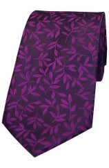 Soprano Purple Leaf Pattern Silk Tie