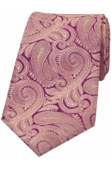 Soprano Purple Ground With Fuchsia Paisley Luxury Silk Tie