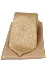 Soprano Champagne Gold Paisley Silk Tie And Hanky Set