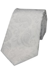 Soprano Luxury Silver Paisley Silk Tie