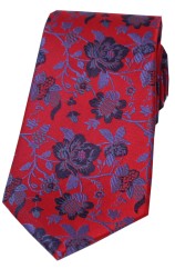 Soprano Red Floral Patterned Silk Tie