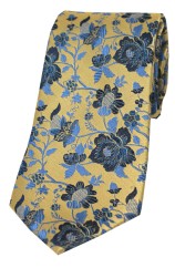 Soprano Gold With Blue Floral Pattern Silk Tie