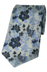 Soprano Light Grey Floral Patterned Silk Tie