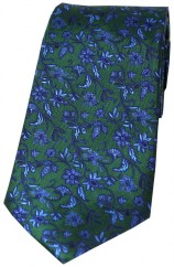 Soprano Forest Green With Small Blue Flowers Silk Tie