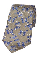 Soprano Tan Ground Small Blue Flowers Silk Tie