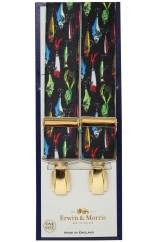 Erwin & Morris Made In UK Black Fly Fishing 35mm Gilt 4 Clip X Back Braces