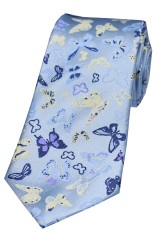 Multicoloured Butterflies on Pastel Blue Ground Luxury Silk Tie