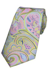 Multicoloured Edwardian Paisley on Lemon Ground Luxury Silk Tie