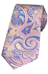 Multicoloured Edwardian Paisley on Pastel Pink Ground Luxury Silk Tie